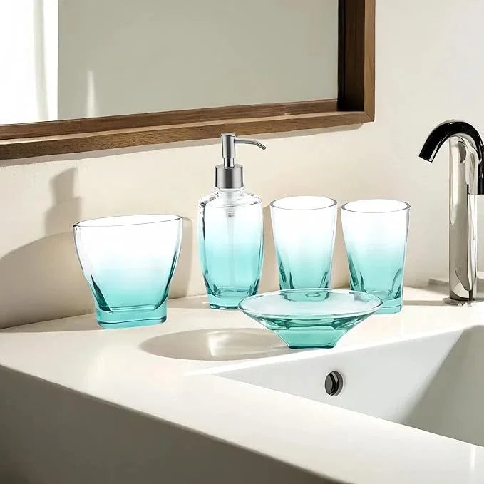 Jincrop Teal Glass Bathroom Accessories Set 5 Pieces – Green Bathroom Set with Soap Dispenser, Toothbrush Holder, 2 Tumbler Cups, Soap Dish - ModernBath