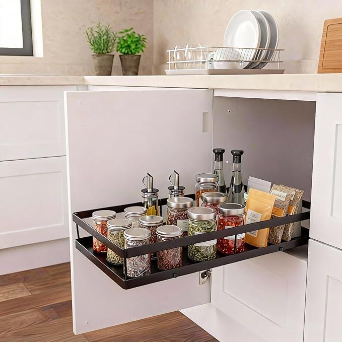 Under Sink Organizer, Ball-Bearing, Under Kitchen Sink Organizer, Under Cabinet Organizer, No-Drill Adhesive, Under Sink Storage (Glossy Black, 1-Pack) - ModernBath