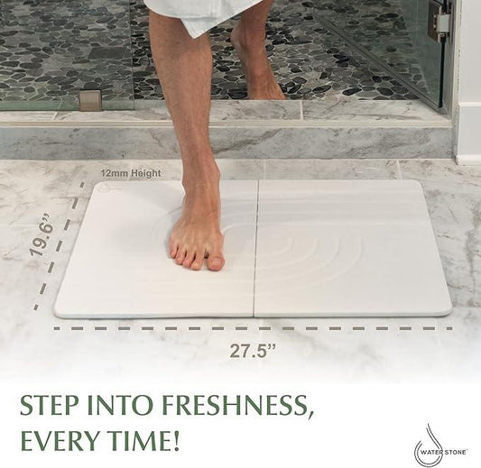 Water Stone Quick-Drying Bath Mat, Off-White – Standard Size (27.5” x 19.6”), Eco-Friendly, Non-Slip, Fast Absorbing Bathroom Rug, Soft & Comfortable - ModernBath