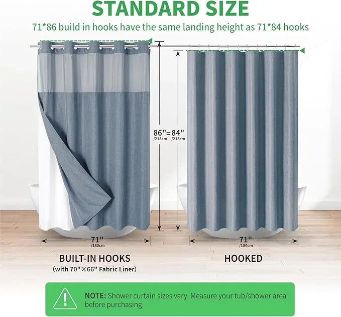 eachope Extra Long No Hooks Needed Linen Textured Shower Curtain with Snap-in Fabric Liner Set,Blue Grey Hotel Luxury Decor Shower Curtains for Bathroom,Waterproof & Washable,71Wx86H - ModernBath