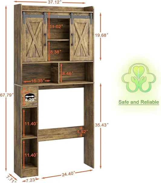 Vabches Over The Toilet Storage Cabinet, Farmhouse Storage Cabinet Over Toilet with Sliding Doors & Toilet Paper Holder Stand,Home Space-Saving Toilet Rack, for Bathroom, Restroom, Laundry - ModernBath