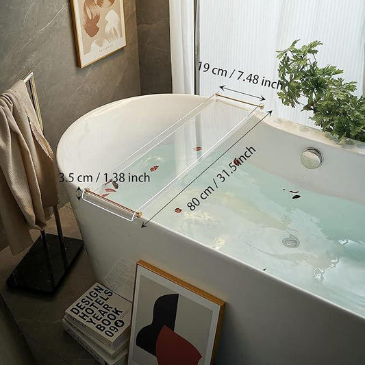 Bathtub Tray Clear Caddy Rack: Acrylic Tub Tray Shelf with Gold Rails to Hold Book Phone Candle Wine - Waterproof Bathtub Accessories, Luxury Gifts for Women - ModernBath