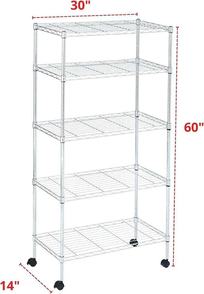 Displays By Jack 5 Tier Heavy Duty Wire Shelving Unit Storage Rack for Products Plant Pantry, Garage, Laundry Racks Durable Shelf Organizer Shelves Stand 14" W x 30" L x 60" H, Chrome - ModernBath