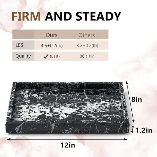 Zilukar Real Natural Marble Tray for Bathroom, Vanity, Kitchen and Desktop, Rectangle Genuine Marble Stone Tray for Jewelry, Cosmetics, Candles, Lotion, Perfume and Home Decor (Black) - ModernBath