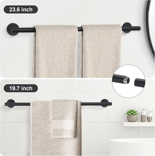 TURS Matte Black 8 Pieces Bathroom Hardware Set, SUS304 Stainless Steel 24 Inch and 20 Inch Bath Towel Bar Set, Round Bathroom Accessories Kit Wall Mounted Towel Holder - ModernBath