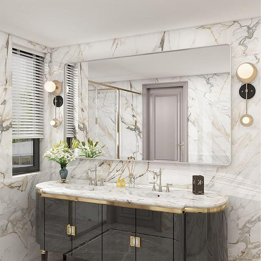 JISOSO Brushed Nickel Bathroom Mirror 77x36 Inch, Brushed Silver Metal Frame Mirror Wall Mounted, Rounded Rectangle Bathroom Vanity Mirror, Tempered Glass, Anti-Rust, Horizontal/Vertical - ModernBath
