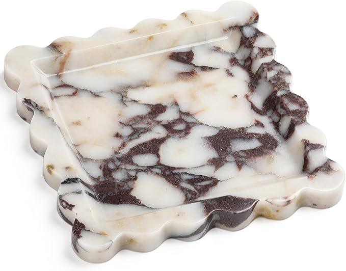 Natural Marble Vanity Tray - Moujings Genuine Marble Perfume Tray for Bathroom Decor, Stone Bathroom Vanity Organizer Tray for Kitchen Counter, Candles, Jewelry, Coffee, Makeup, Key - ModernBath