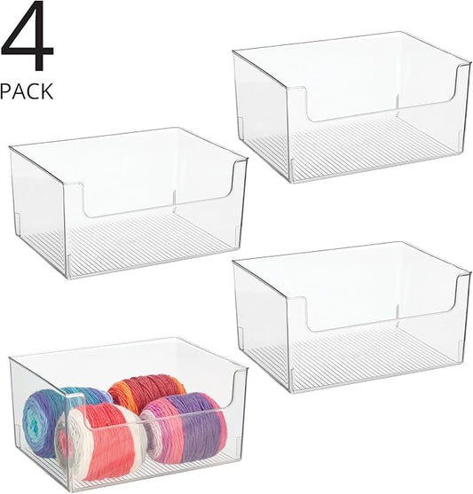 mDesign 4 Pack Clear Plastic Modern Open Front Dip Storage Organizer Bin Basket - 12x12x45 inches, 25.66L Capacity - Household Organization - Shelves, Cubby, Cabinet, Closet - Ligne Collection