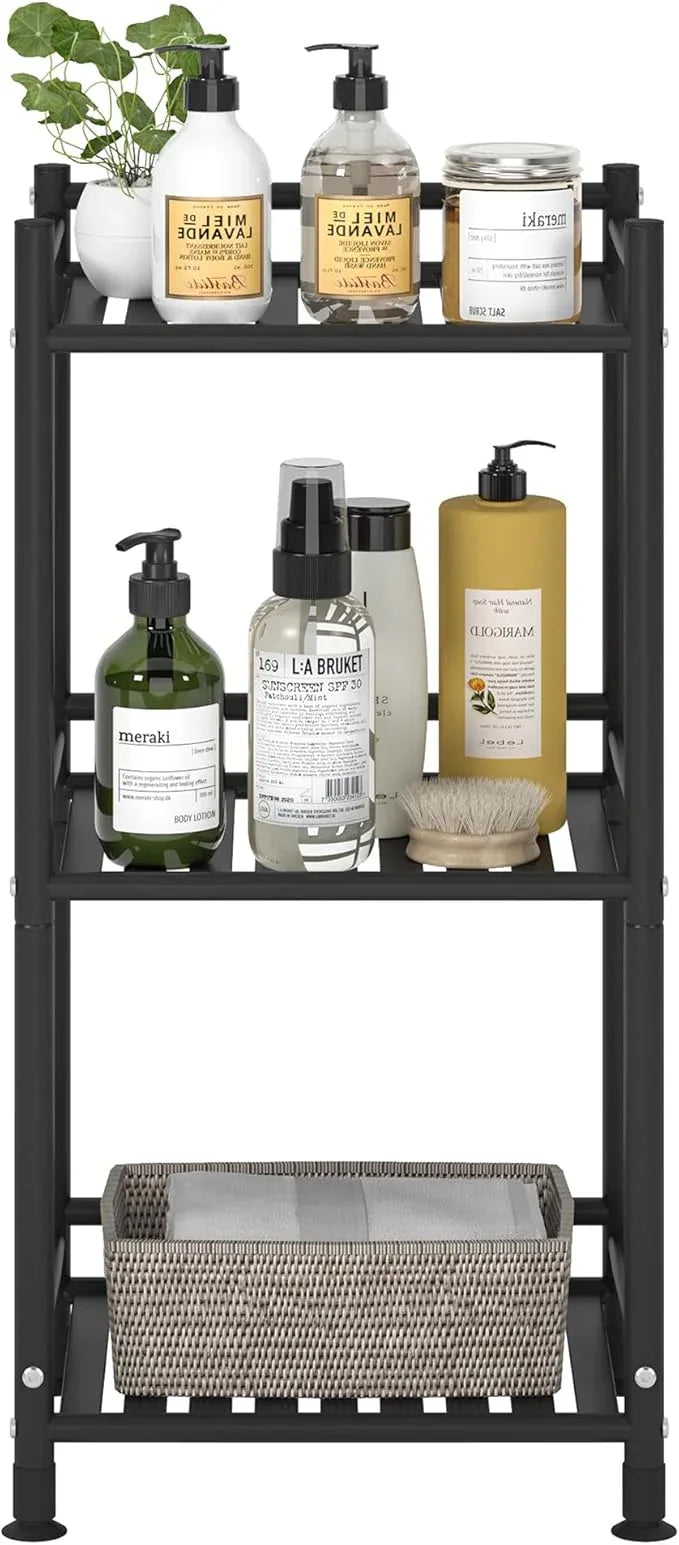 3 Tier Bathroom Storage Open Shelf Unit, Free-Standing Metal Corner Rack Shelving for Kitchen, Living Room, Hallway (Matte Black, 3 Tier) - ModernBath