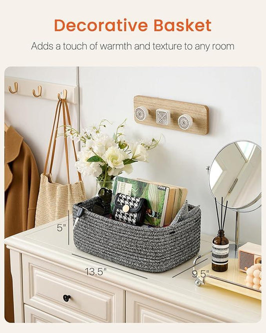 Small Woven Basket, 13.5 x 9.5 x 5 Inches, Storage Basket for Organizing, Cute Small Rope Shelf Closet Cube Storage Bins Baskets for Shelves, Dog Toy Gift Baskets Empty, 3 Pack Mixed Black - ModernBath