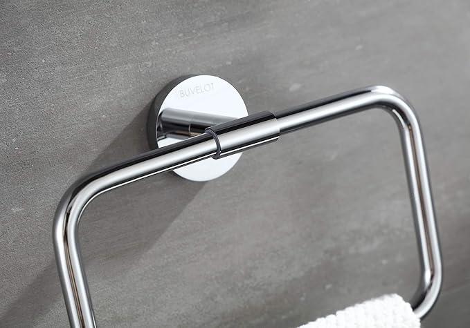 Towel Ring Hand Towel Holder Chrome Towel Racks for Bathroom Wall Mounted Square Towel Ring Holder for Bath Towel Hanger; Brass, 077050-CR Leo Series