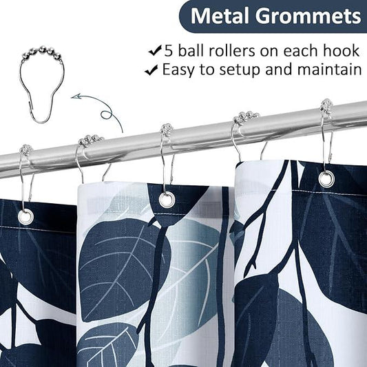 BOODII Navy Blue Leaf Shower Curtain for Bathroom Dark Blue Botanical Eucalyptus Nature Eucalyptus Shower Curtains Set Floral Leaves Bathroom Decor Natural Bath Curtain 72x72 - ModernBath