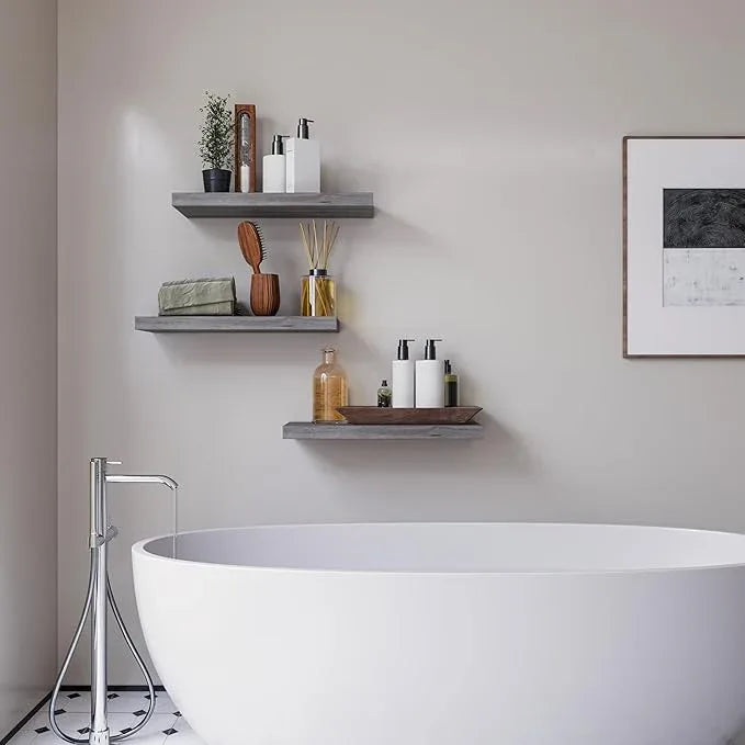 Floating Shelves for Wall Set of 3, 16" Gray Wall Shelves for Home Decor, Frame Display Floating Shelf for Living Room, Bedroom, Bathroom, Kitchen - ModernBath