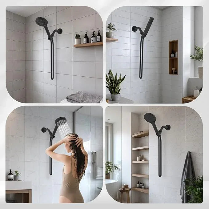 Hibbent Universal All Metal Handheld Shower Head Holder, Adjustable Solid Brass Shower Wand Holder, 2 Size Shower Bracket Holes for Bathroom, Fits All Showerhead Hoses & Shower Arm, Matte Black - ModernBath