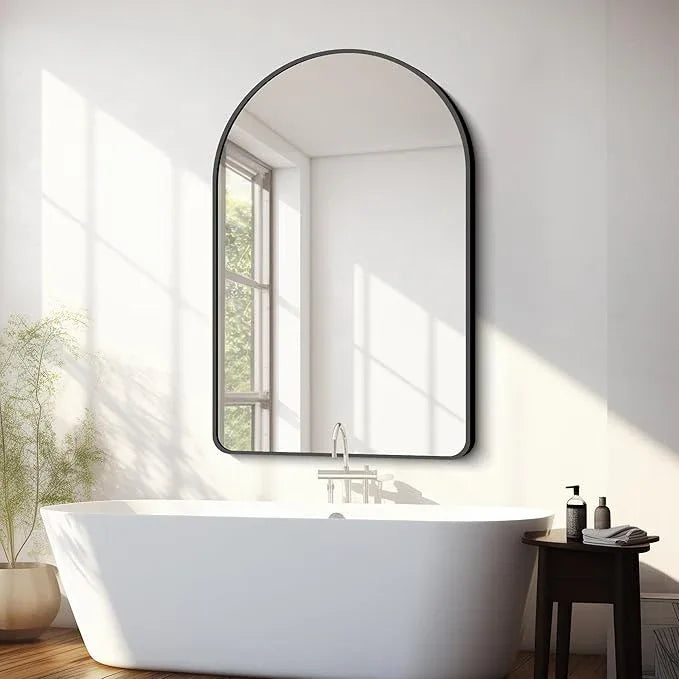 FORBATH Arched Mirror 32x48 Inch, Bathroom Mirror Wall Mounted Modern Black Aluminum Alloy Frame Decor Large Dresser, for Bedroom Living Room Entryway, Hanging or Leaning Against Wall - ModernBath