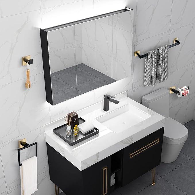 Bathroom Towel Bar Holder Sets Black and Gold 4-Piece Bathroom Hardware Set Stainless Steel Bath Accessories Kit. Wall Mounted,23.6 Inch - ModernBath