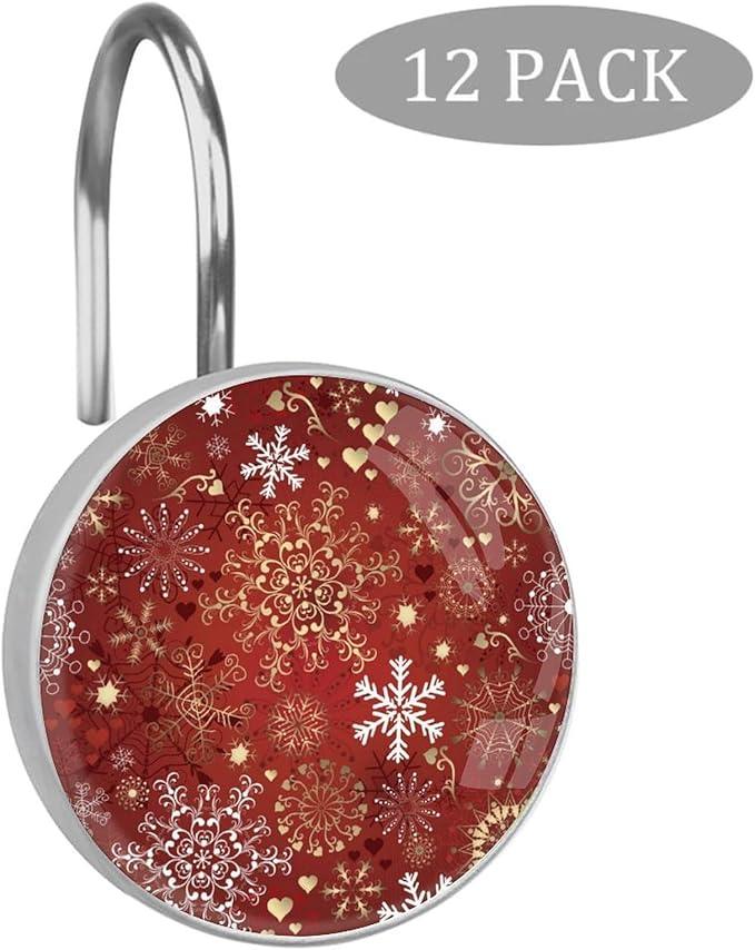 Christmas Snowflake Shower Curtain Hooks12pcs, Xmas Decorative Shower Curtain Hanger Rings Roller, Stainless Steel Round Shower Rings Hangers for Bathroom - ModernBath