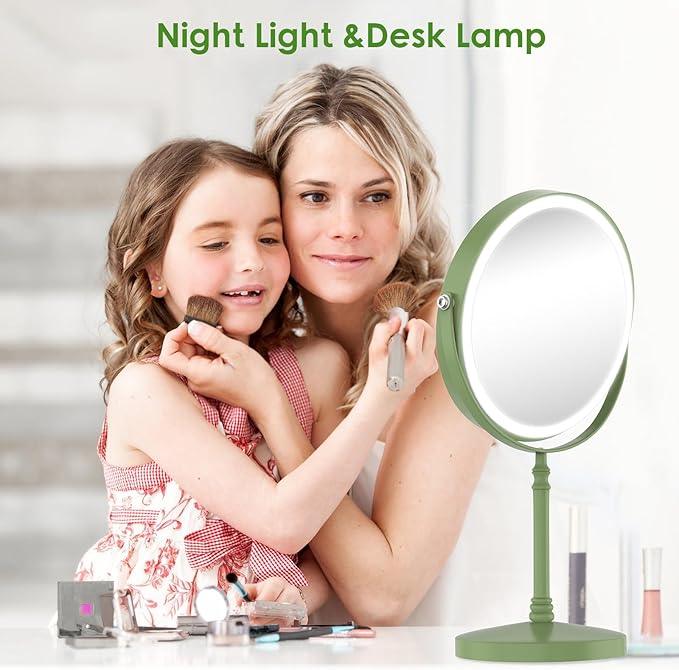 Lighted Makeup Mirror, 3000 mAh Rechargeable Double Sided Magnifying Vanity Mirror with 3 Colors, 1x/10x, 360° Rotation , Brightness Adjustable Magnification Cosmetic Light up Mirror, Women Gift - ModernBath