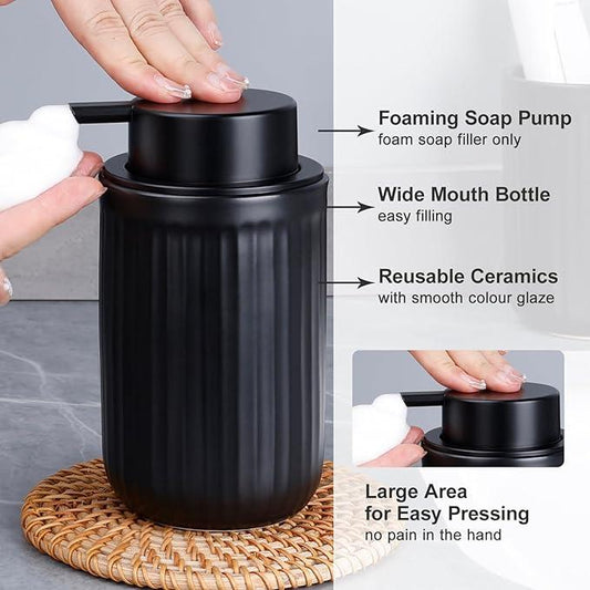 BosilunLife Foam Hand Soap Dispenser - Ceramic Black Foaming Soap Dispenser for Bathroom 12oz Refillable Liquid Lotion Soap Dispenser with Rust-Proof foaming Pump for Countertop - ModernBath