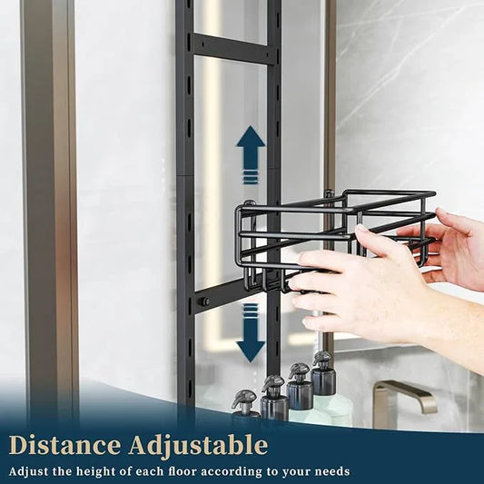 Consumest Over The Door Shower Caddy - 5 Tier Adjustable Shower Organizer Hanging with 2 Toothbrush Holders & 4 Hooks, Rustproof Organizer Shelf, Storage Rack for Bathroom, Black - ModernBath