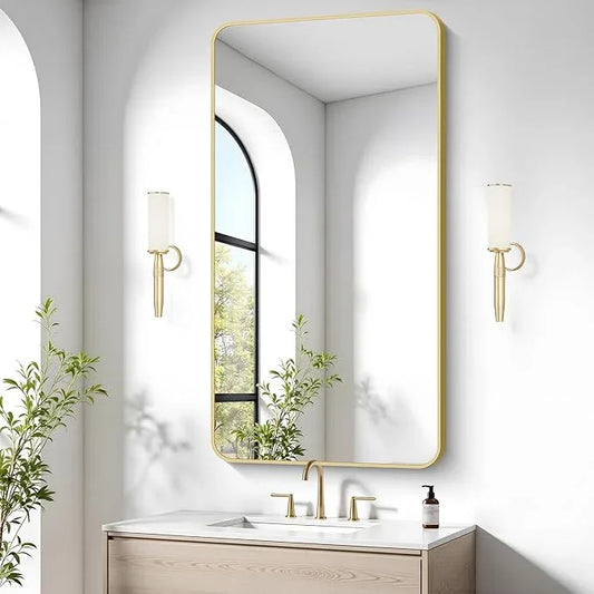 Gold Bathroom Mirror,24x48 inch Wall Mirror for Bathroom Wall Mounted,Round Rectangle Mirror for Bathroom Over Sink,Modern Frame for Home Decor Living Room,Bedroom Entryway,Horizontal/Vertical - ModernBath