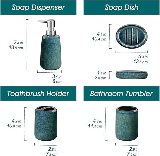 vancasso Green Bathroom Accessories Set, Ceramic Soap Dispenser and Toothbrush Holder Sets, Stoneware 4 Pcs Bathroom Sink Set for Modern Home Decor, Series Starry - ModernBath