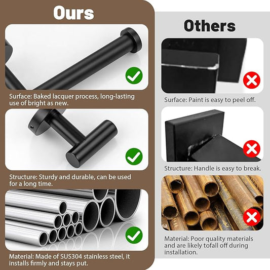 6 Pieces Matte Black Towel Bar Bathroom Hardware Set, 23.6Inch Matte Black Bathroom Accessories Towel Holder Set, SUS304 Stainless Steel Towel Racks for Bathroom