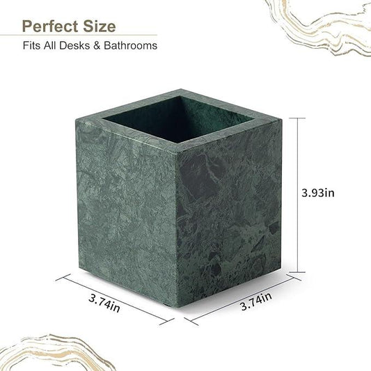 Real Natural Marble Toothbrush Holder & Pen Holder & Makeup Brush Holder, Genuine Stone Rectangular Bathroom Tumbler Cup, Durable Office & Home Countertop Organizer - ModernBath