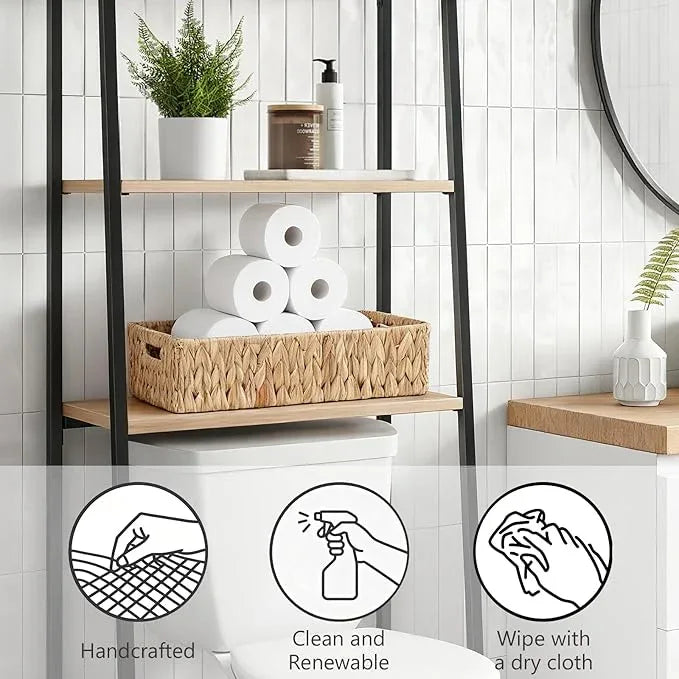 Toilet Tank Basket,Water Hyacinth Woven Storage Basket with Handles for Bathroom Organization - Toilet Paper Holder & Storage Bin, Handwoven Natural Basket (2-Pack) - ModernBath