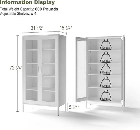 COFaR Modern Mesh Storage Cabinet, Free Standing Tall Pantry, Cupboard Metal Display Cabinet for Living Room, Kitchen, Dining Room - ModernBath