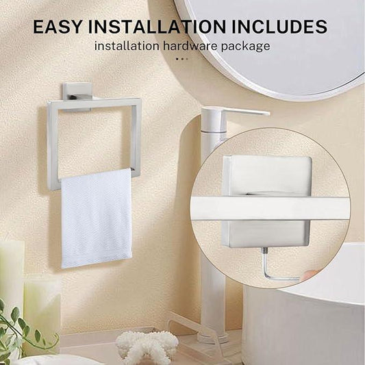 2-Piece Brushed Nickel Square Towel Ring,Modern Hand Towel Holder for Bathroom,Stainless Steel Towel Hangers Wall-Mounted Towel Rack - ModernBath