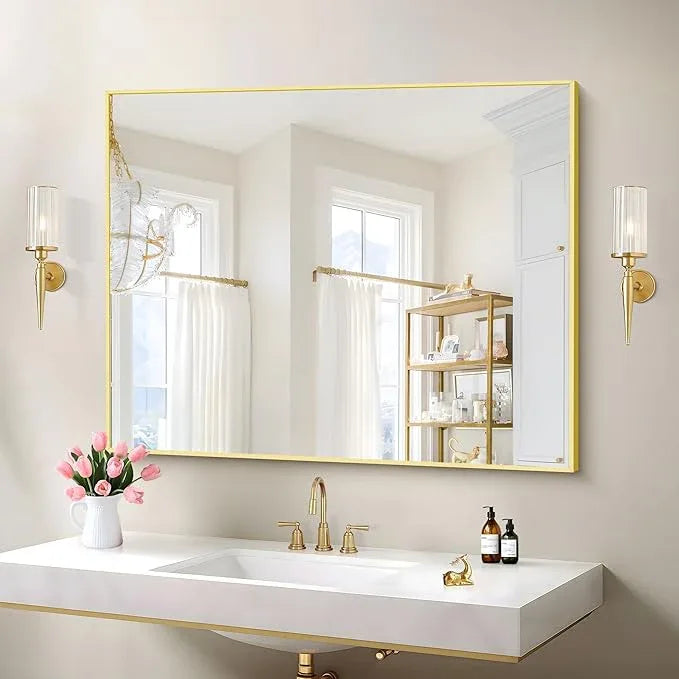 COFENY Gold Bathroom Mirror for Wall, 30x36 Inch Rectangle with Metal Frame, Modern Vanity for Bathroom Living Room, Entryway Hangs Horizontal or Vertical - ModernBath