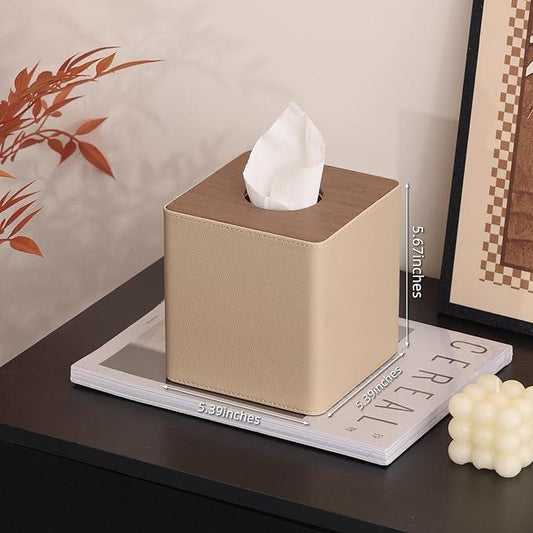 WUUAHOME Tissue Box Cover Square, Modern Leather Tissue Box Holder, Decorative Facial Tissue Paper Dispenser for Home Decor, Living Room, Hotel, Office, Restaurant, Cafe (Light Brown) - ModernBath