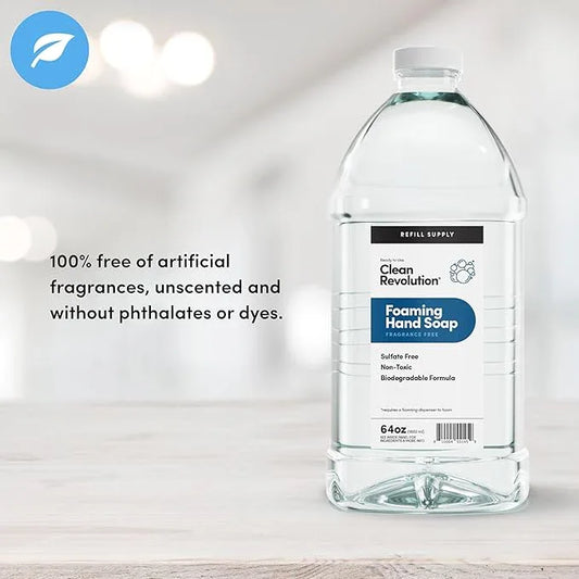 Clean Revolution Foaming Hand Soap Refill Supply Container, Ready to Use Formula, Fragrance Free, 64 Fl Oz (Pack of 1) - ModernBath