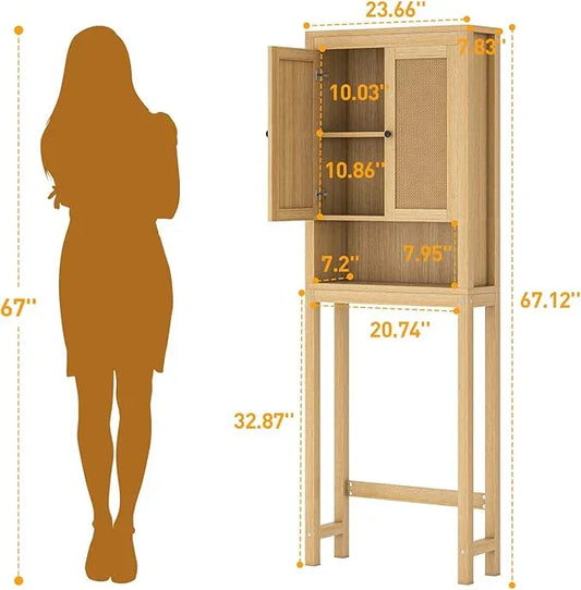 knoworld Rattan Over The Toilet Storage Cabinet, Above Toilet Bathroom Organizer with Adjustable Shelf, Behind Toilet Cabinet, Space Saver for Restroom, Bathroom, Laundry, Wood Rack, Natural - ModernBath
