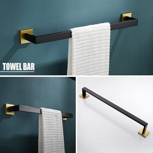 YACVCL 5 Pieces Bathroom Hardware Set, Black and Gold Towel Bar Set, 23.6 inch Towel Bar Hand Towel Holder Wall Mounted Stainless Steel - ModernBath