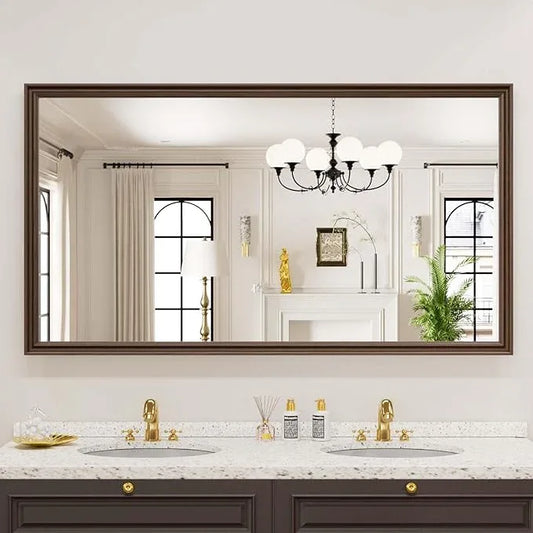 WEER Retro Copper Bathroom Mirror, 55x30 Inch Bronze Oil Rubbed Framed Mirror, Rectangle Classic Vintage Framed Wall Mirror, Farmhouse Vanity Mirror, Tempered Glass, Vertically or Horizontally - ModernBath