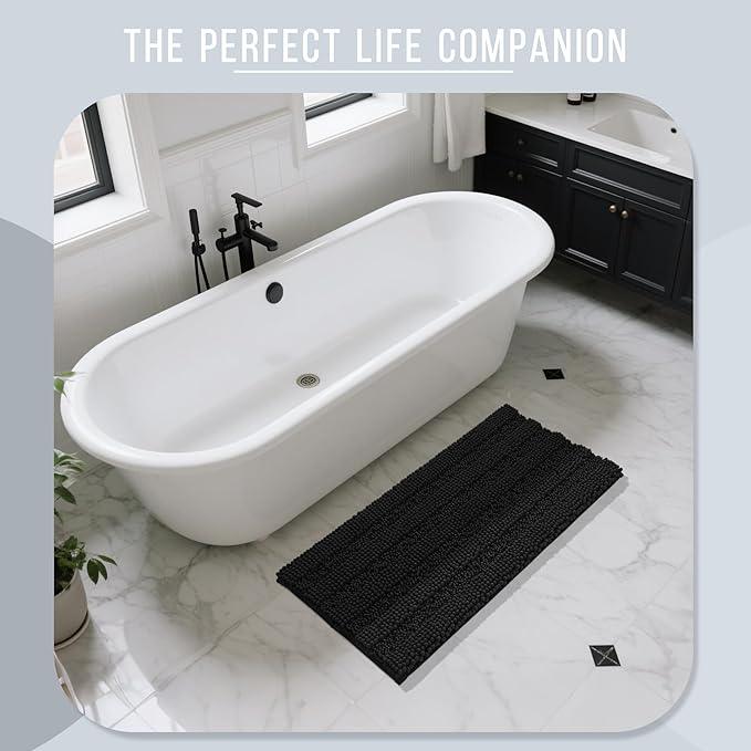 Yimobra Bathroom Rug Mat 47 x 24, Non Slip and Super Absorbent Bath Mat,Machine Washable Quick Dry,Ultra Plush Chenille Shower Rugs for Bathroom Floor Sink Tub and Shower Outside,Black - ModernBath
