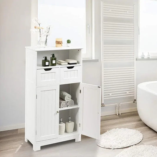 GLACER Multifunctional Floor Cabinet, Bathroom Cabinet with Removable Drawers and Adjustable Shelf for Bathroom, Living Room, Kitchen or Entryway, 24 x 12 x 43 inches (White) - ModernBath