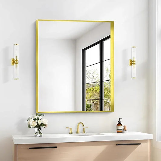 NIMURY Gold Bathroom Mirror, 30x36 Inch Rectangular Framed Mirror, Large Wall Mounted Bathroom Vanity Mirror Over Sink for Bedroom,Restroom, Living Room, Hangs Vertically or Horizontally - ModernBath