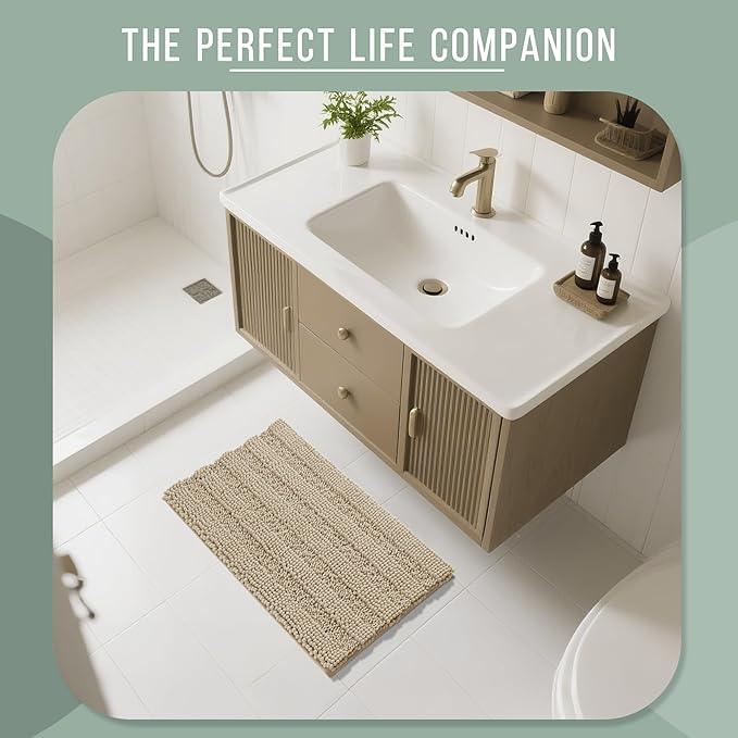 Yimobra Bathroom Rug Mat 32 x 20, Non Slip and Super Absorbent Bath Mat,Machine Washable Quick Dry,Ultra Plush Chenille Shower Rugs for Bathroom Floor Sink Tub and Shower Outside,Camel - ModernBath