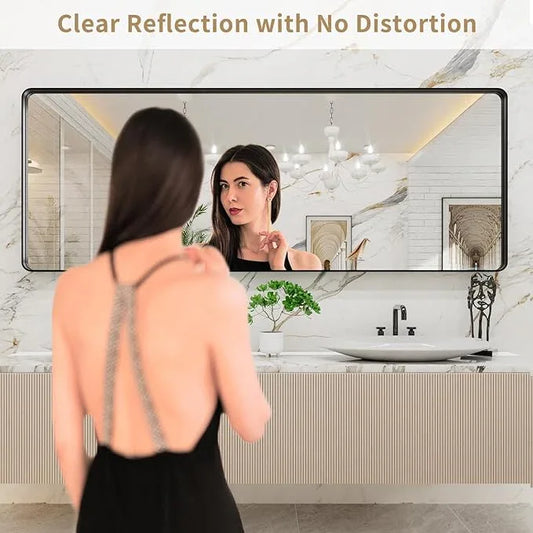 LOAAO 84x32 Inch Black Metal Framed Bathroom Mirror for Wall, Matte Black Bathroom Vanity Mirror Farmhouse, Large Rounded Rectangle Mirror, Anti-Rust, Tempered Glass, Hangs Horizontally or Vertically - ModernBath