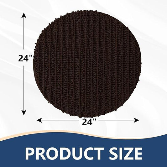 Arotive Luxury Round Chenille Bathroom Rug Mat, Extra Soft Thick Absorbent Shaggy Bath Rugs, Non-Slip Machine Wash Dry Plush Bath Mats for Bathroom, Shower and Tub, 24x24, Brown - ModernBath