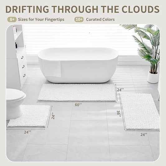 Ruggnovea Chenille Bathroom Rugs Non Slip Washable 32x20, Extra Thick Soft Absorbent Chenille Bath Mat, Non-Slip Barrier Backing, Quick Dry Machine Washable Bath Mats Tub, Shower,Floor/Sink,White - ModernBath