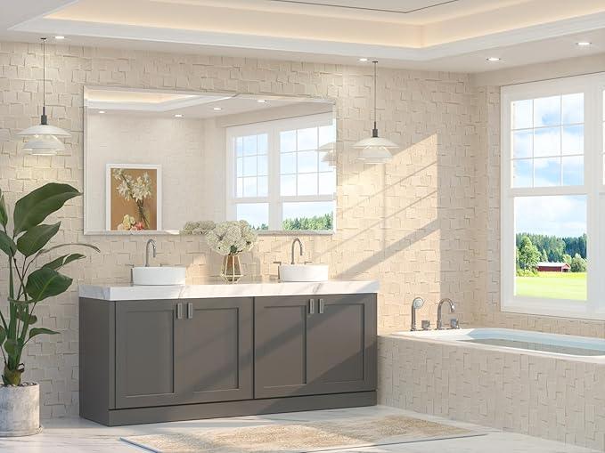 TETOTE 72" x 36" Rectangle Tempered Mirror with Frameless Beveled Edge for Vanity and Bathroom - ModernBath