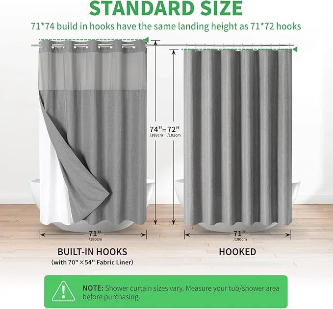 eachope No Hooks Needed Linen Textured Shower Curtain with Snap-in Fabric Liner Set,Hotel Luxury Decor Shower Curtains for Bathroom with See Through Top Window,Waterproof & Washable,71Wx74H,Gray - ModernBath