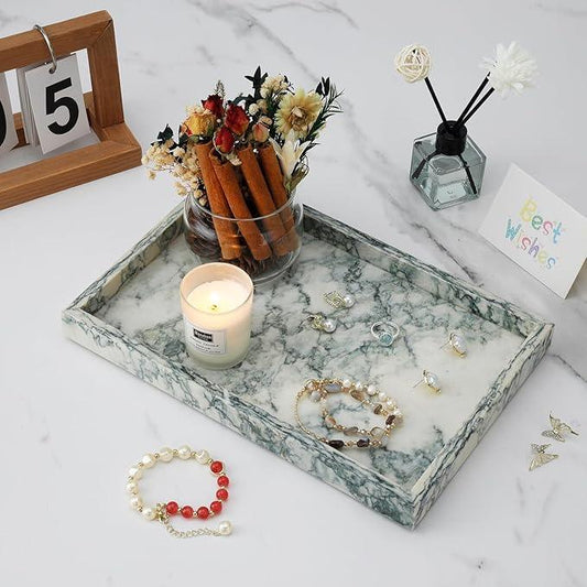 MULWR Marble Bathroom Tray,Pure Natural Vanity Tray,Marble Tray for Kitchen Counter Non-Ceramic/Non-Resin,Stone Trays 12 x 8 inch Cyan Green - ModernBath