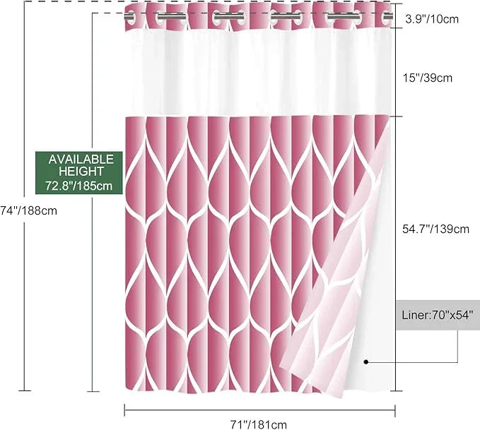 Yiatn No Hook Pale Mauve Shower Curtain with Snap in Fabric Liner Set - Hotel Style with See Through Mesh Top Window, Modern Geometric Waterdrop Design,Waterproof and Washable, 71x74 INCH - ModernBath