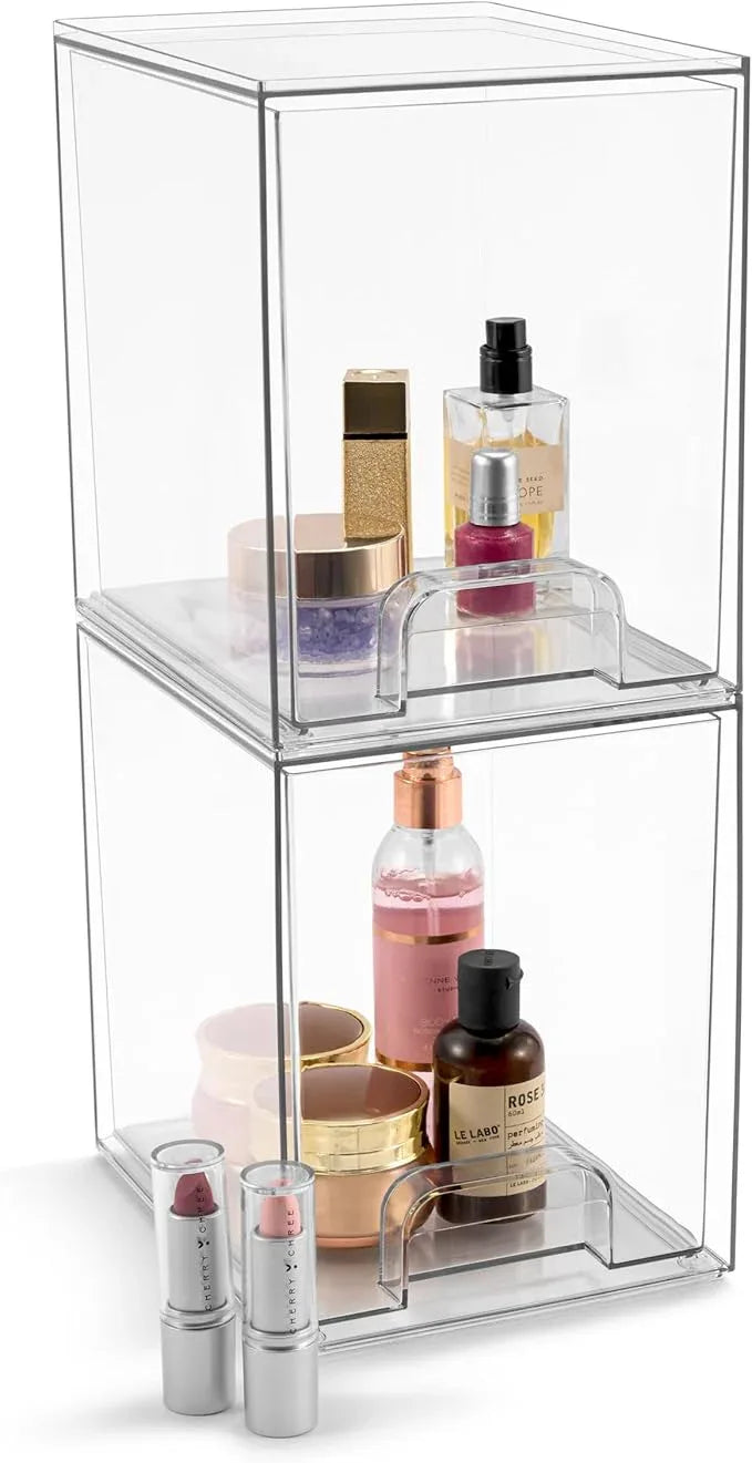 Sorbus Acrylic Storage Containers - 2 Pack, Stackable Storage Bins Set for Bathroom Organization - Clear Acrylic Drawer Organizers - Makeup Case Pull-Out Drawers (7.6’’ Tall) - ModernBath