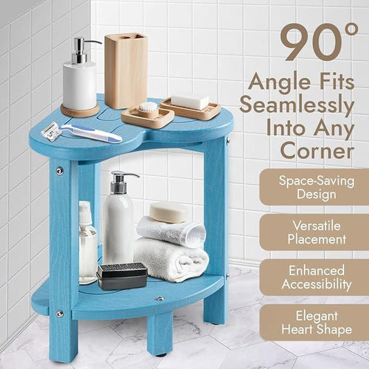 UHA Corner Shower Stool for Shaving Legs, HDPE Waterproof Bathroom Shower Bench, Poly Lumber Corner Seat with Storage Shelf, Adjustable Height Non-Slip Feet, No Maintenance(Pacific Blue) - ModernBath
